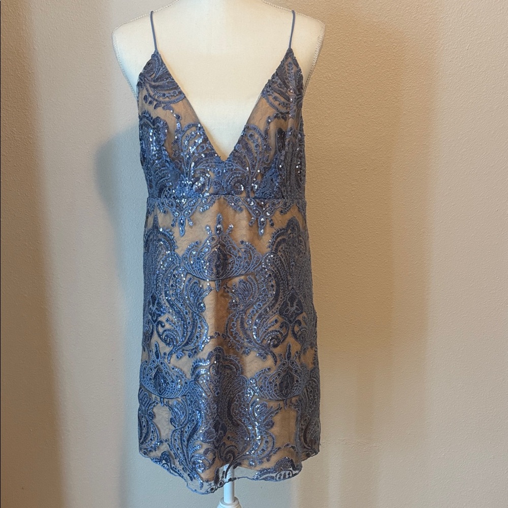 Free People Blue and Tan Mini Dress
